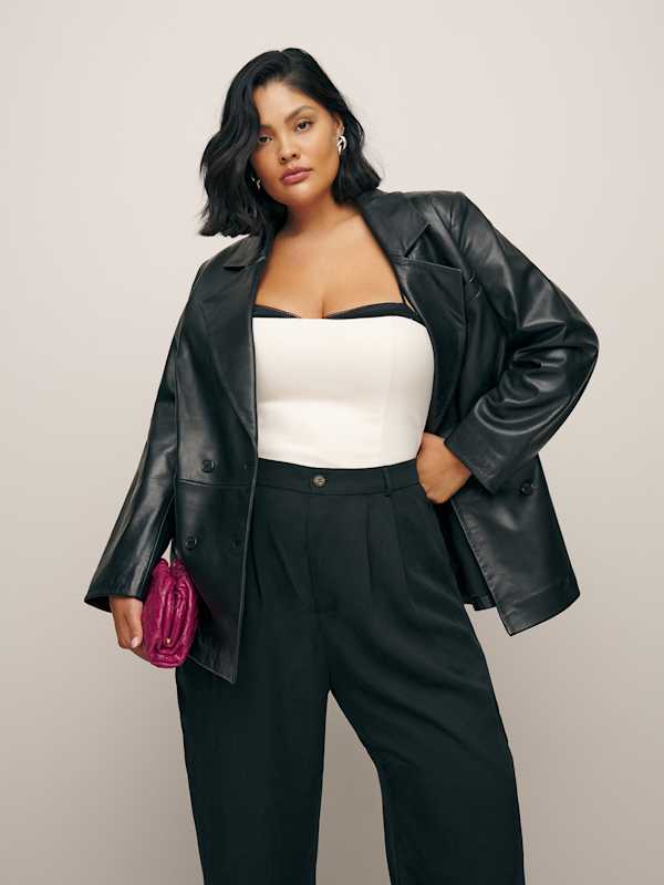 Veda Dalia Relaxed Leather Blazer Es - Black